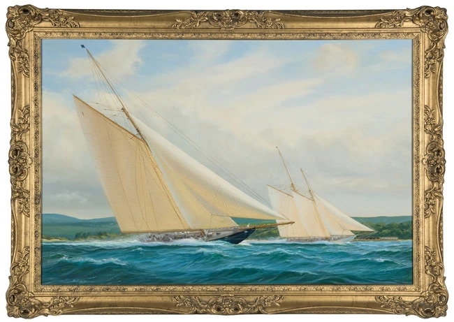 Artwork by Shane Michael Couch, Britannia racing Westward off Fort Victoria, Isle of Wight, Made of Oil on canvas
