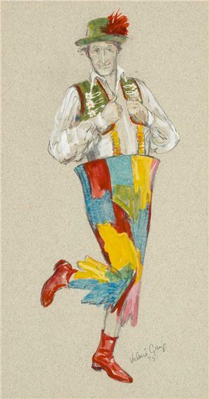watercolour and pencil - inscribed verso 'Ryan Davies as Simple Simon in Jack and the Beanstalk' - Valerie Ganz