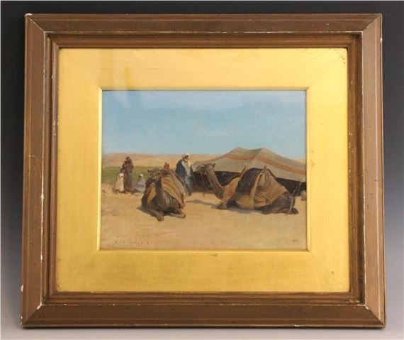 A desert encampment with resting camels - David Bates