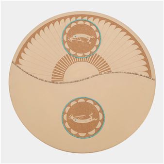 San Ildefonso Pueblo Native American Art Pottery Sgraffito Decorated Charger Plate Picture