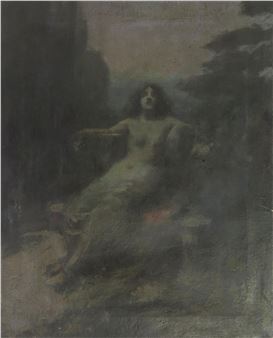 a seated female figure/goddess in a woodland setting by Attributed to Bernard Evans Ward