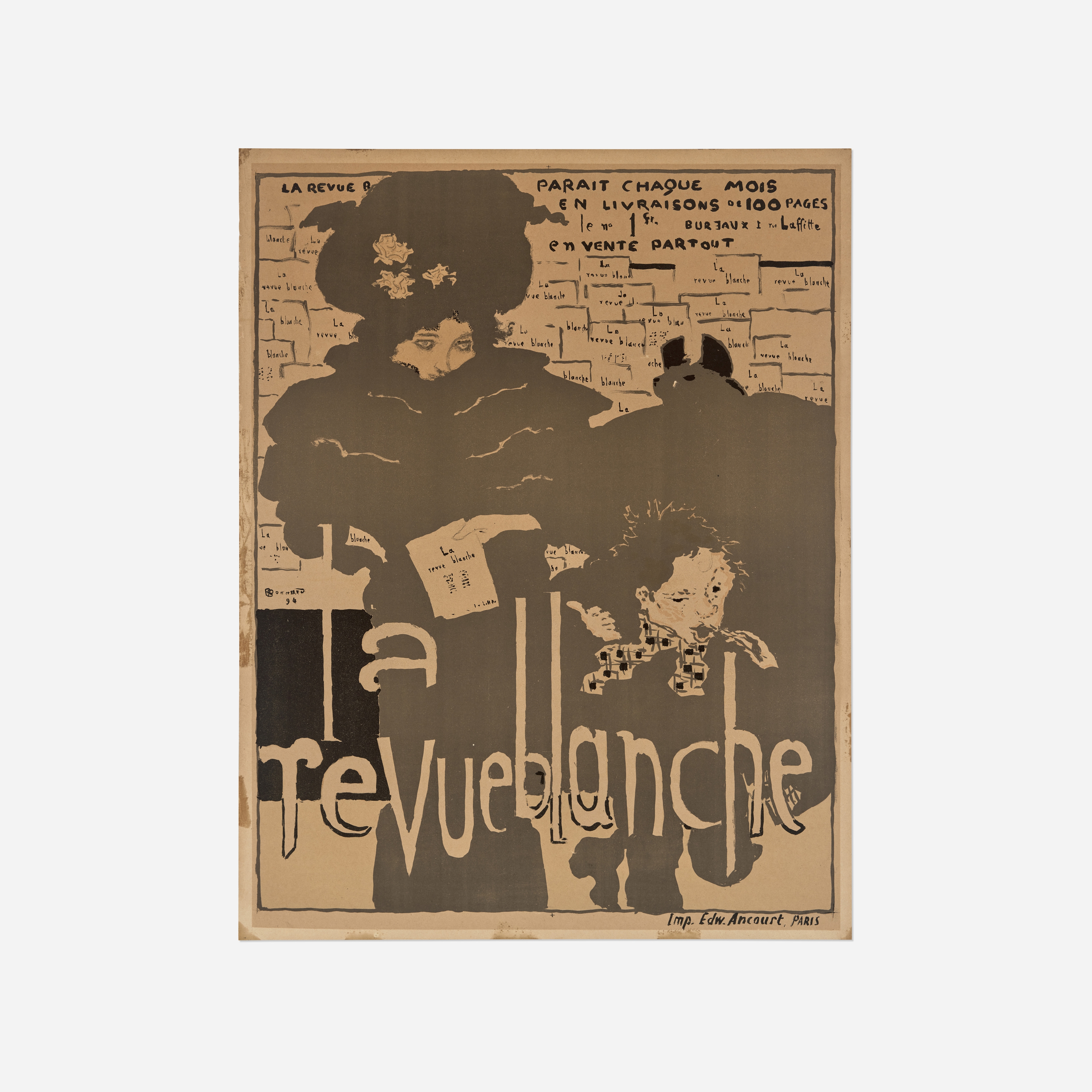 A vintage poster featuring a stylized woman and child in a monochromatic palette with bold typography.