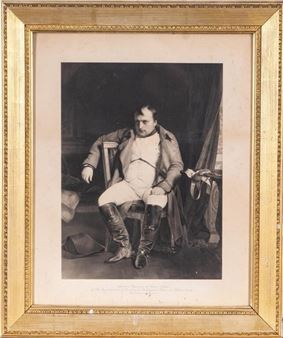 A monochromatic portrait of a seated figure in formal attire within an ornate frame.