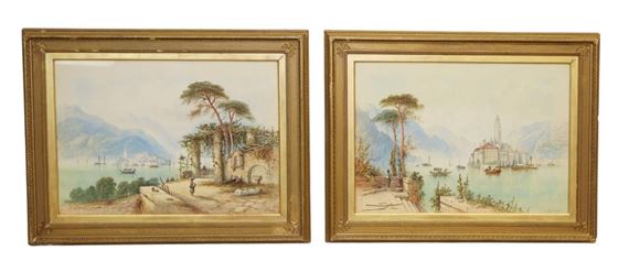 Companion pair of watercolor landscape paintings - Edwin St. John
