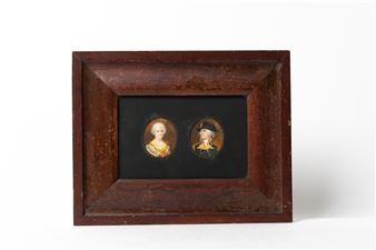 FRAMED MINIATURE PORTRAITS OF GEORGE AND MARTHA WASHINGTON. Picture