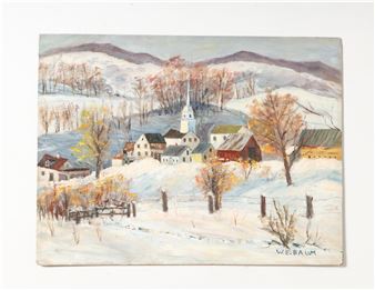 OIL ON CANVASBOARD OF A SNOWY MOUNTAIN VILLAGE Picture