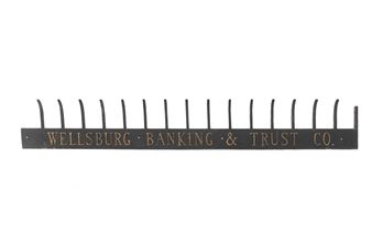 LARGE BRONZE AND CAST IRON WELLSBURG BANK SIGN. Picture