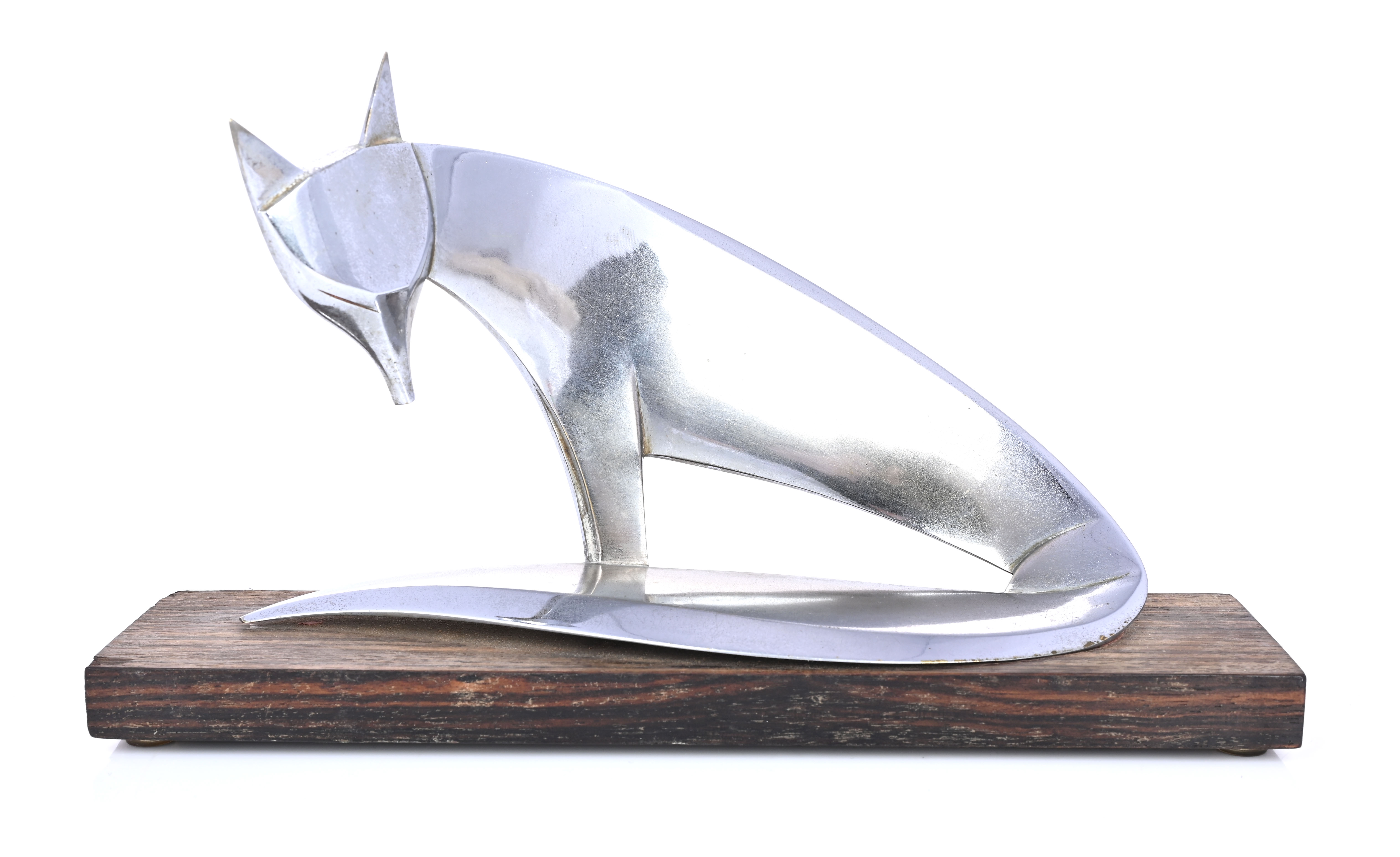 Artwork by Franz Hagenauer, Art Deco chromium-plated fox attributed to Franz Hagenauer, Made of Chromium plated, macassar ebony veneer