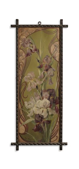 White and purple irises on an Art Nouveau background - Mary Golay