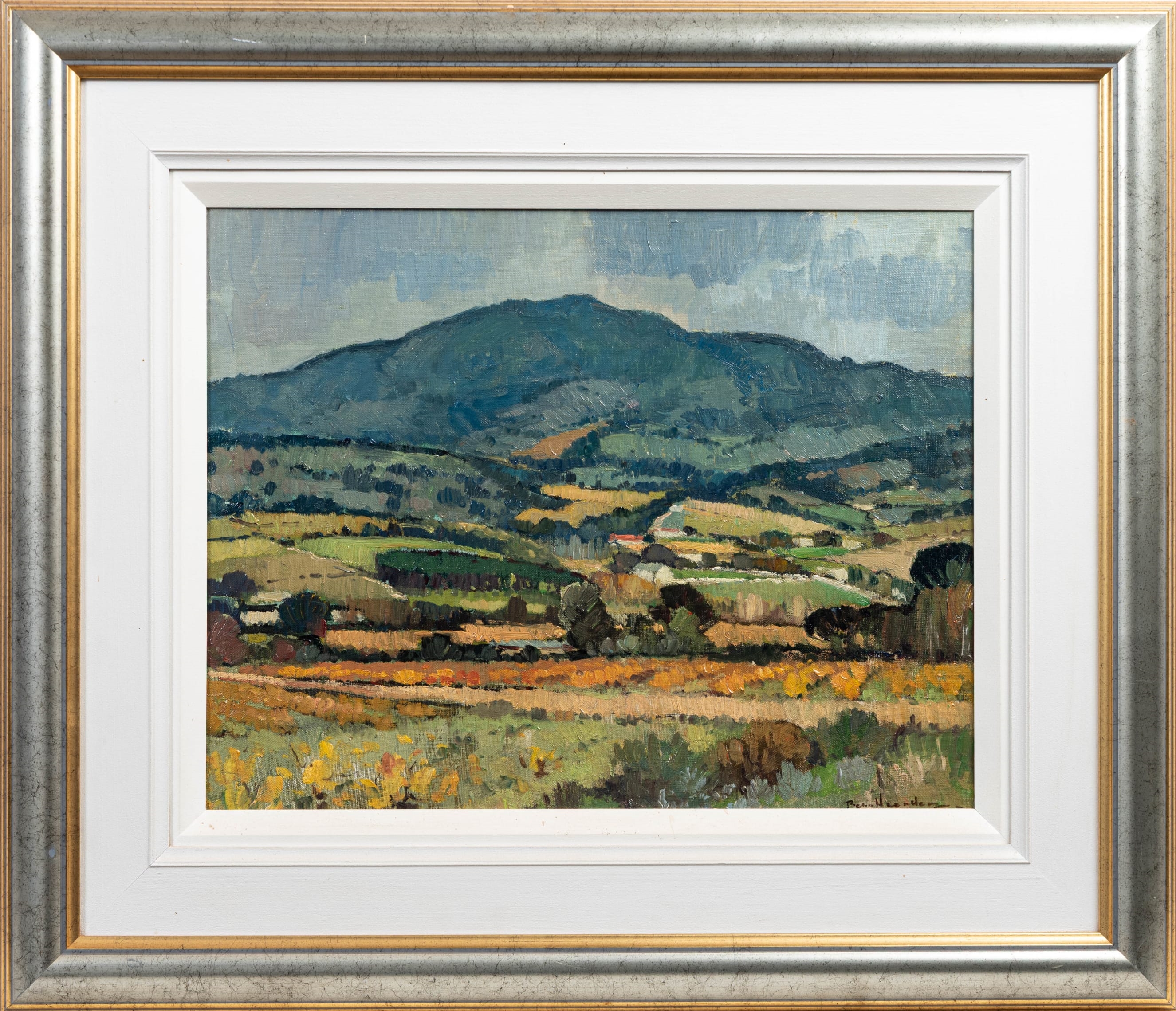Artwork by Piet van Heerden, Farm Landscape with Distant Mountains, Made of Oil on canvas laid down on board