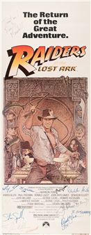 Raiders of the Lost Ark Cast and Crew Multi-Signed (13) Insert Movie Poster - 14′ x 36′ Picture