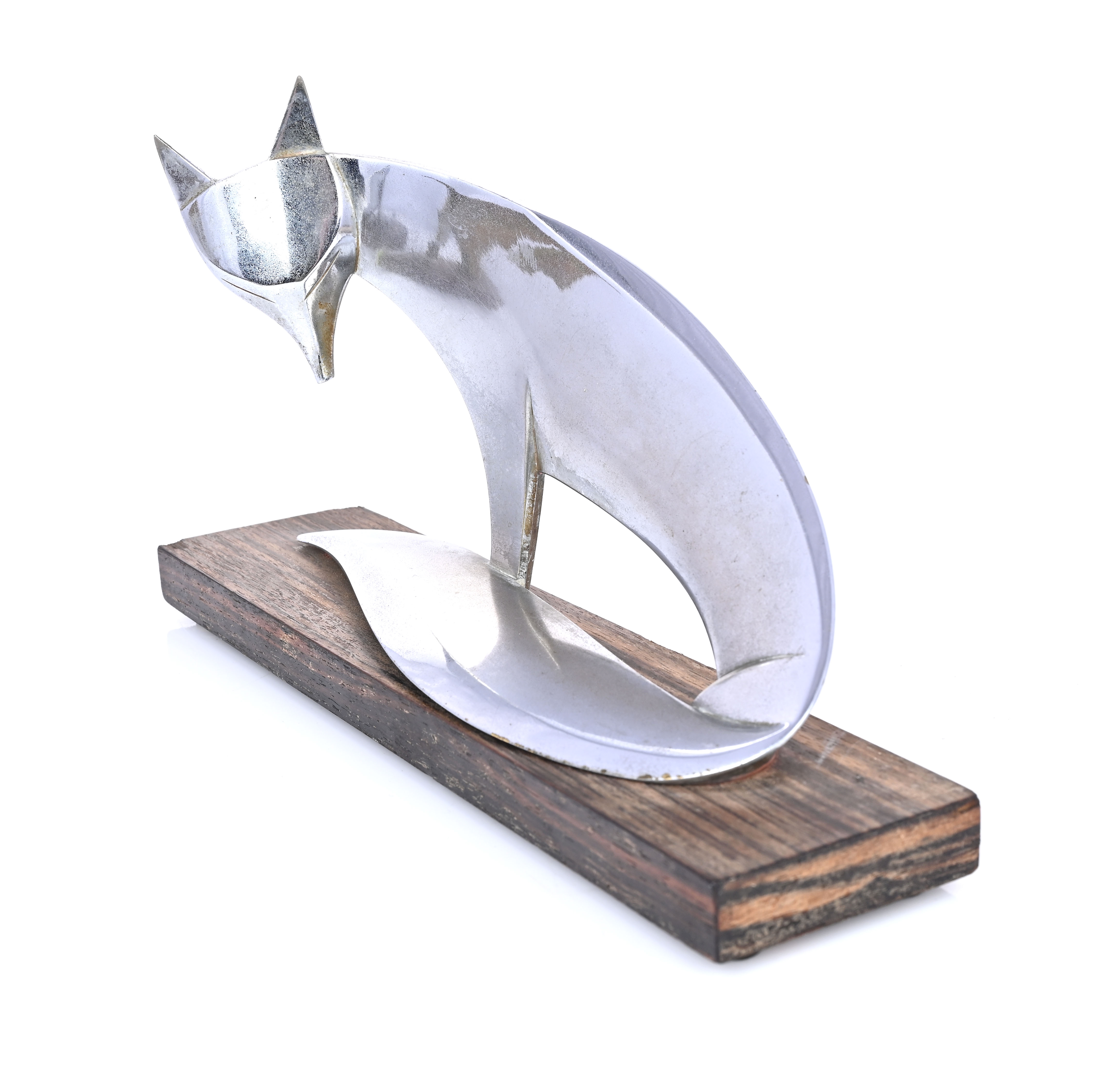 Artwork by Franz Hagenauer, Art Deco chromium-plated fox attributed to Franz Hagenauer, Made of Chromium plated, macassar ebony veneer