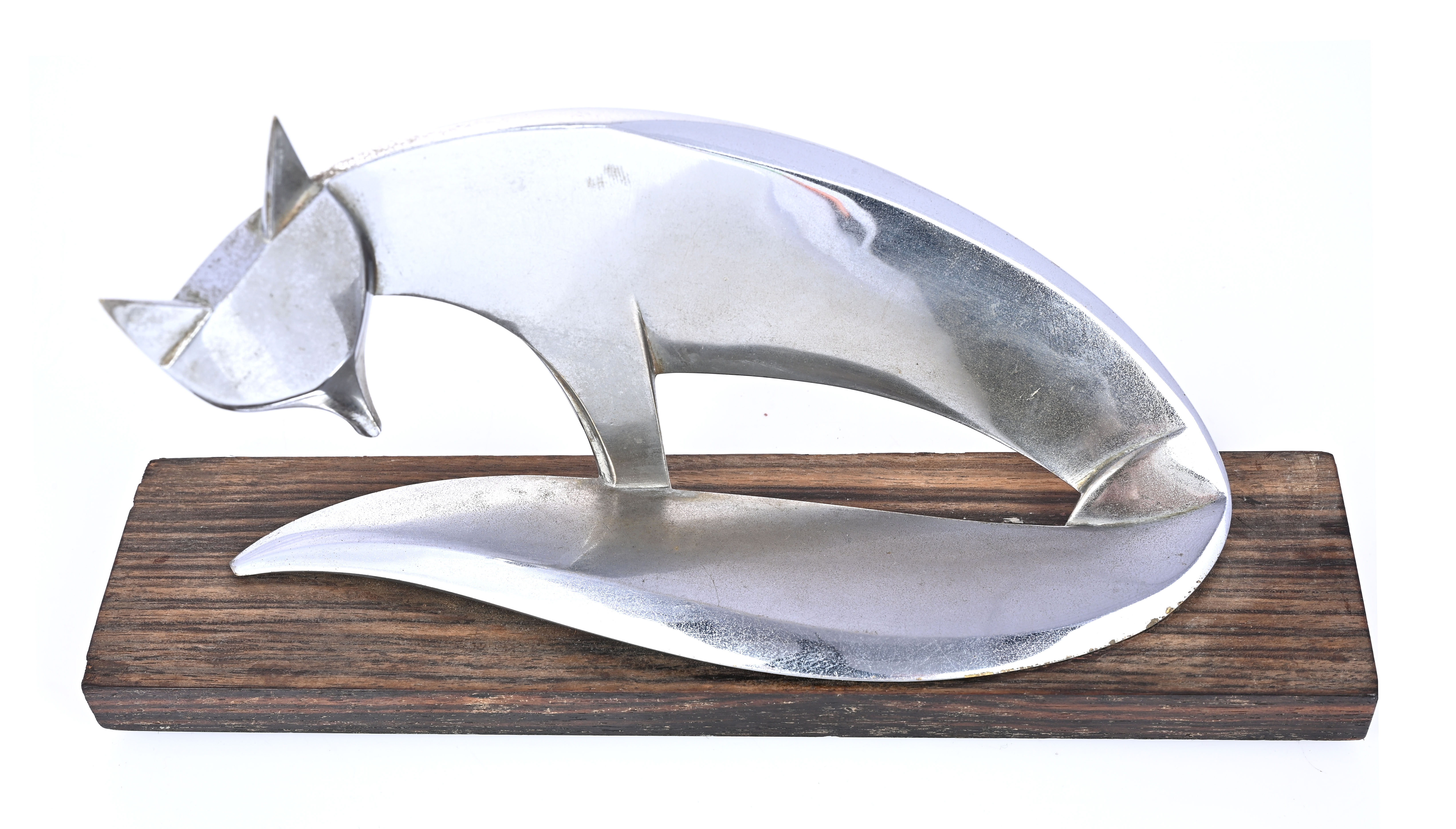 Artwork by Franz Hagenauer, Art Deco chromium-plated fox attributed to Franz Hagenauer, Made of Chromium plated, macassar ebony veneer