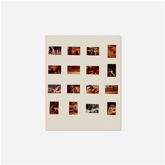 "A grid of vintage film negatives arranged on a neutral background."