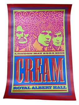 A psychedelic concert poster featuring three stylized faces and bold typography.