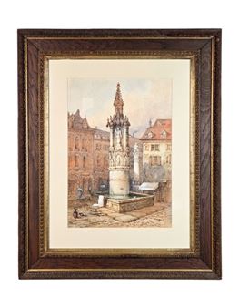 Architectural scene of an European town square - Samuel Prout