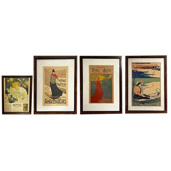 Lot of 4 Framed Vintage Advertising Poster Prints Picture