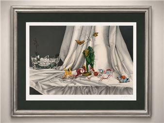 P.S. GORDON SIGNED WHIMSICAL STILL LIFE PRINT 40" Picture