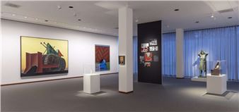 Installation view of Lee Bontecou exhibition at Neue Nationalgalerie.