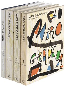 A set of four books with wooden-textured covers featuring bold, colorful abstract lettering.
