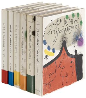 A set of six illustrated books displayed in a row, featuring abstract geometric shapes and bold colors.