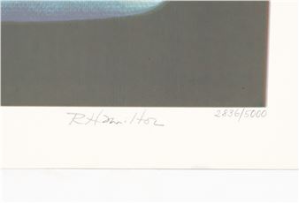 A minimalist graphic print featuring a dark gray rectangle against a white background with handwritten text.