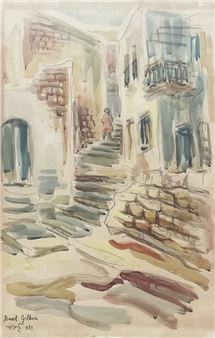 An abstract watercolor study featuring soft, flowing shapes in muted earth tones.