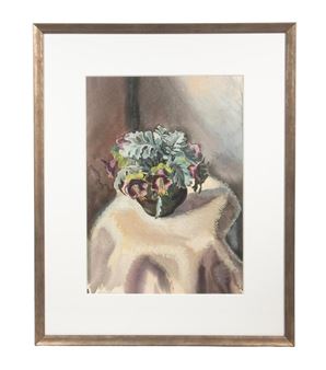 Low Bowl on Round White Table, displaying autumn blossoms and leaves - Austin Mecklem