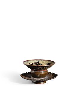 A Jizhou 'papercut' 'phoenix' tenmoku bowl, Southern Song dynasty | 南宋・吉州切紙貼花鳳凰十目碗