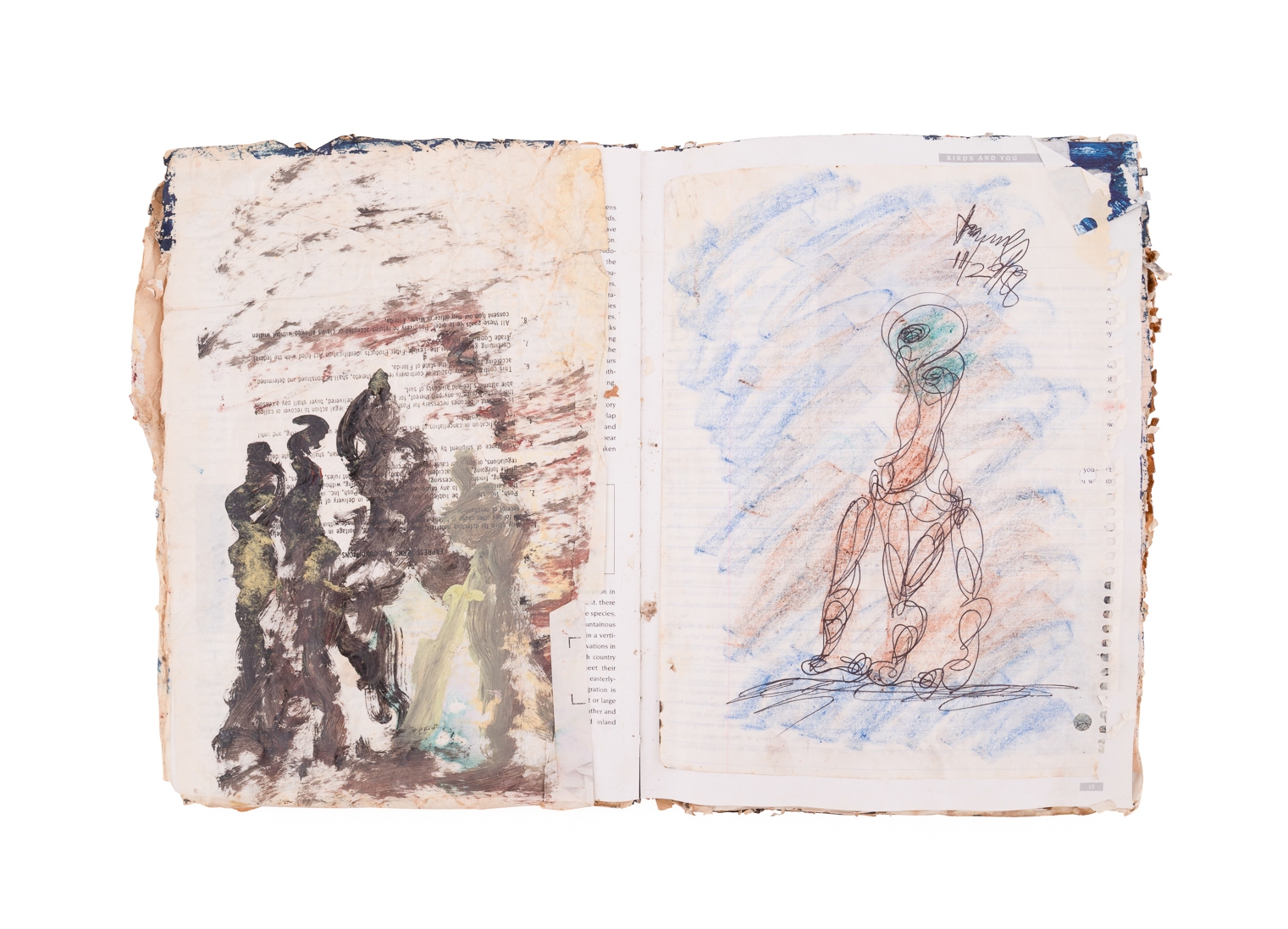 A worn, dark-bound book with visible signs of age and use.