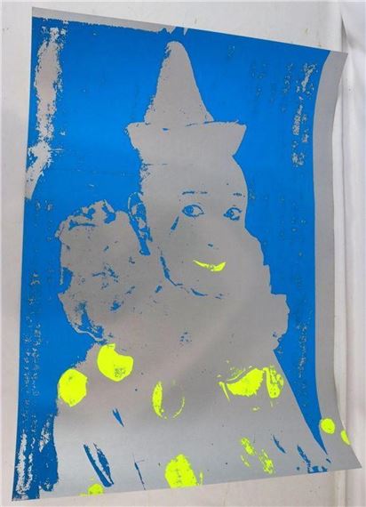 Ford Beckman | Clown, 1993. Mixed media over offset lithograph on