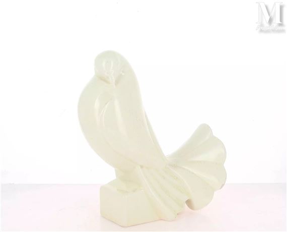 Pigeon en céramique émaillée craquelée - Jacques Adnet