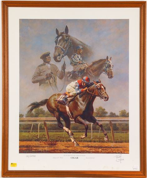 希少FredStoneの絵画95,96年アメリカ年度代表馬Cigar(シガー) Fred Stone | Fred Stone Cigar Race Horse Litho W/ Coa | MutualArt