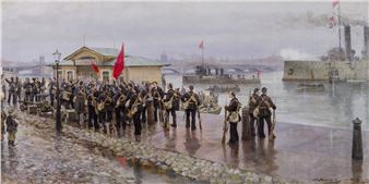 Landing of revolutionary sailors who arrived from Kronstadt. October 1917