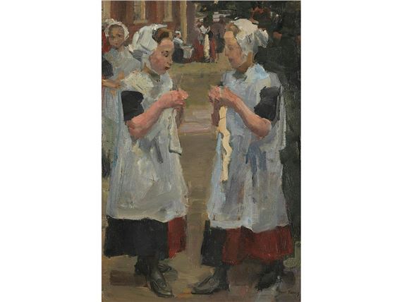 AMSTERDAM ORPHAN-GIRLS KNITTING IN A GARDEN - Isaac Israëls