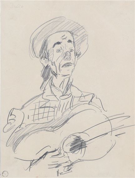 Busio de clown die gitaar speelt - Isaac Israëls