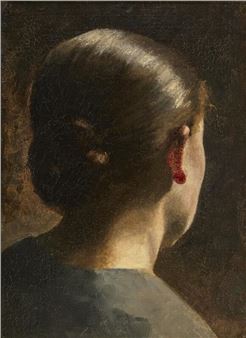 The artist’s sister Anna Hammershøi, seen from behind, with her head slightly turned to the right