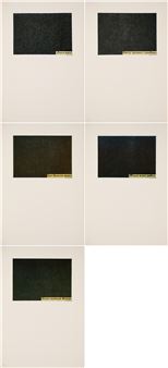 A minimalist grid of five black rectangular shapes on a neutral background.