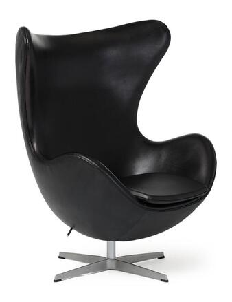 A sleek black lounge chair with a star-shaped base against a white background.