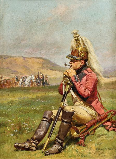 Édouard Jean Baptiste Detaille | A dragoon trumpeter seated in the ...