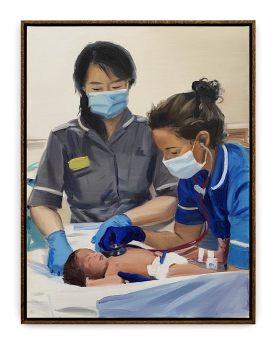 Caroline Walker, Newborn Check, 2021, oil on linen. Courtesy of the artist and Stephen Friedman Gallery.