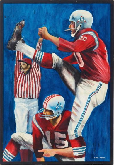 Ernie Barnes, Untitled (Boston Patriots), circa 1962. Coming up for sale. Courtesy of Bonhams Los Angeles