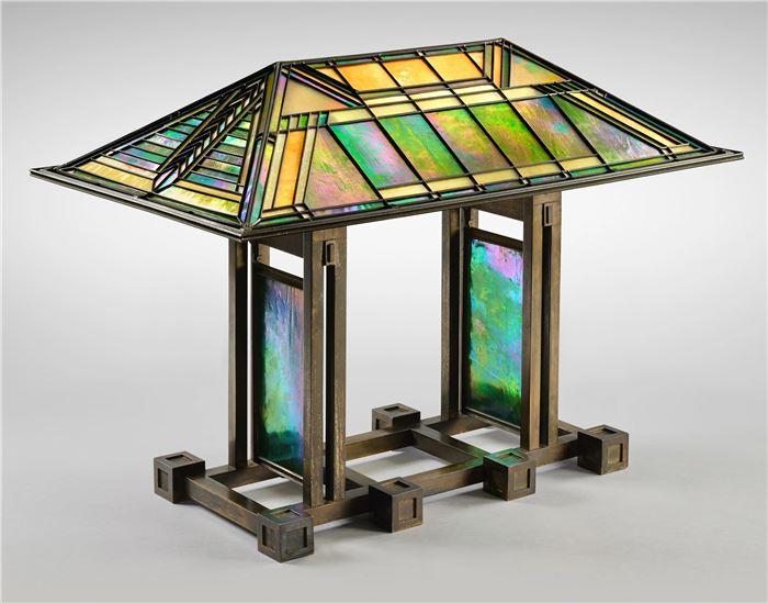 Designed by Frank Lloyd Wright. An Important Double-Pedestal Lamp for the Susan Lawrence Dana House, Springfield, Illinois Designed circa 1903. Pedestal.