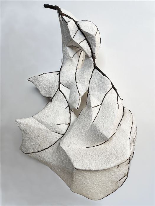 Kang Jing, Bony #7, 2014-2017, Tree branches, paper clay, hemp silk, 130 x 80 x 50 cm
