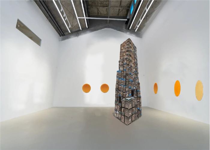 Installation view, The longest way, 2025, Beeswax, beehive, iron frame