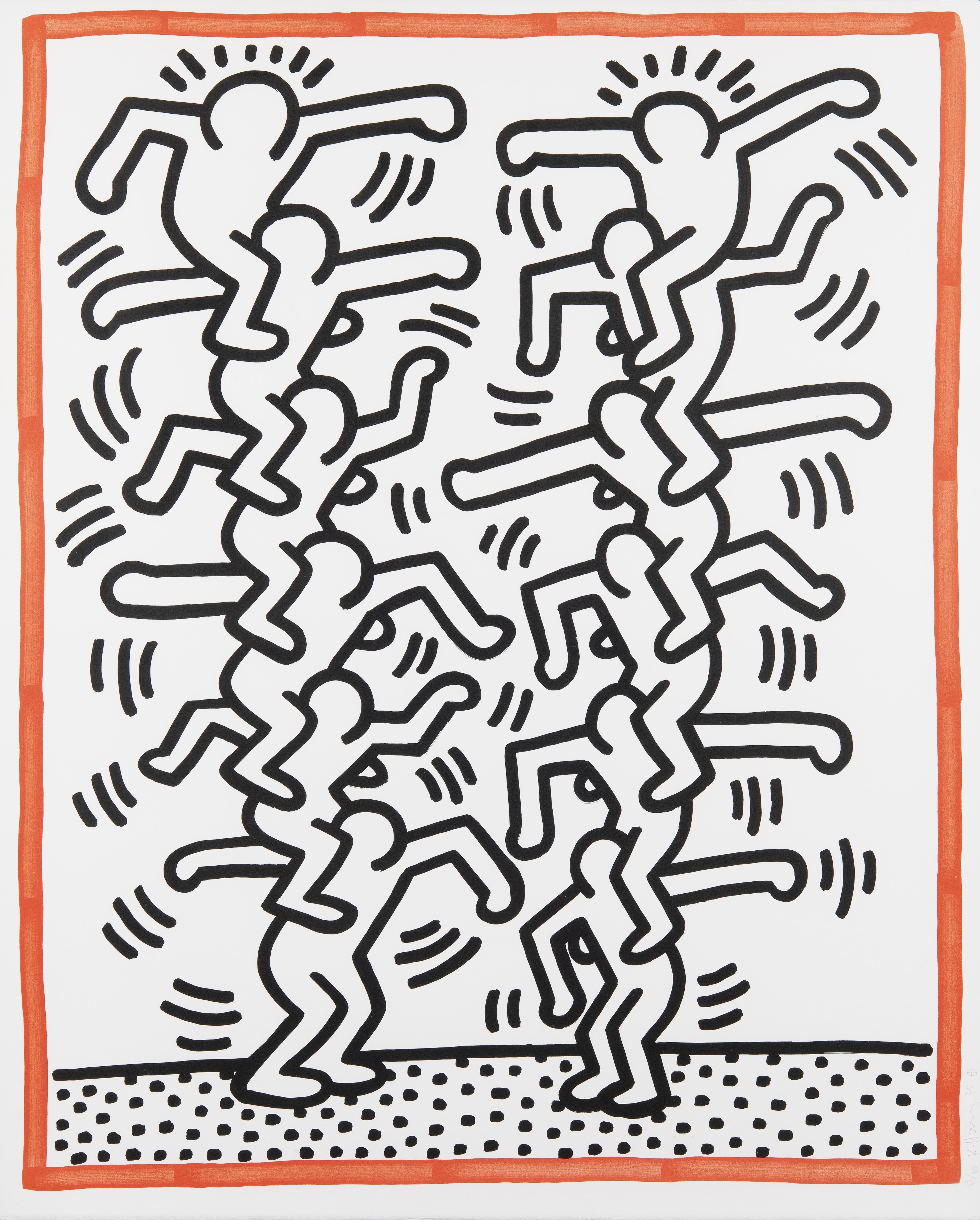 Artwork by Keith Haring, Plate 3 Three Lithographs (People Ladder), Made of Lithograph 