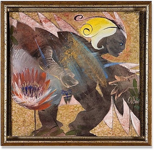 A painting of a woman with a flower in her hand.