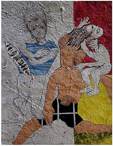 a painting of a woman and a child on a wall