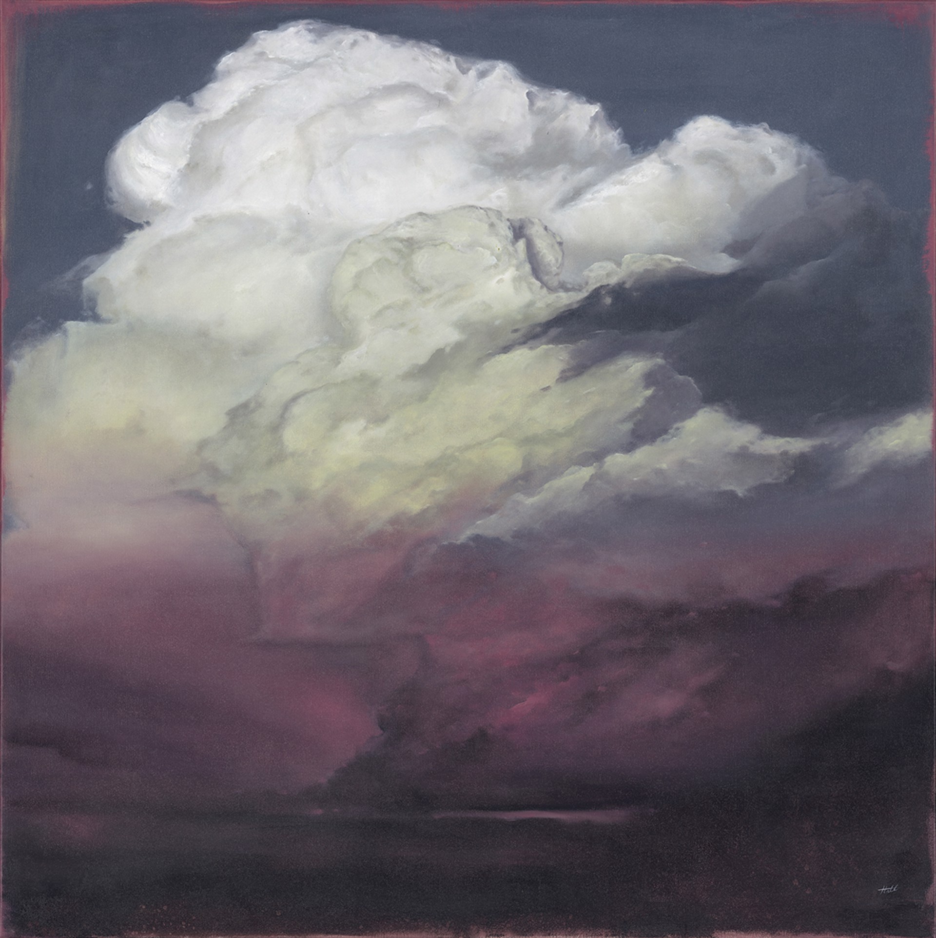 A painting of a large white cloud in the sky.