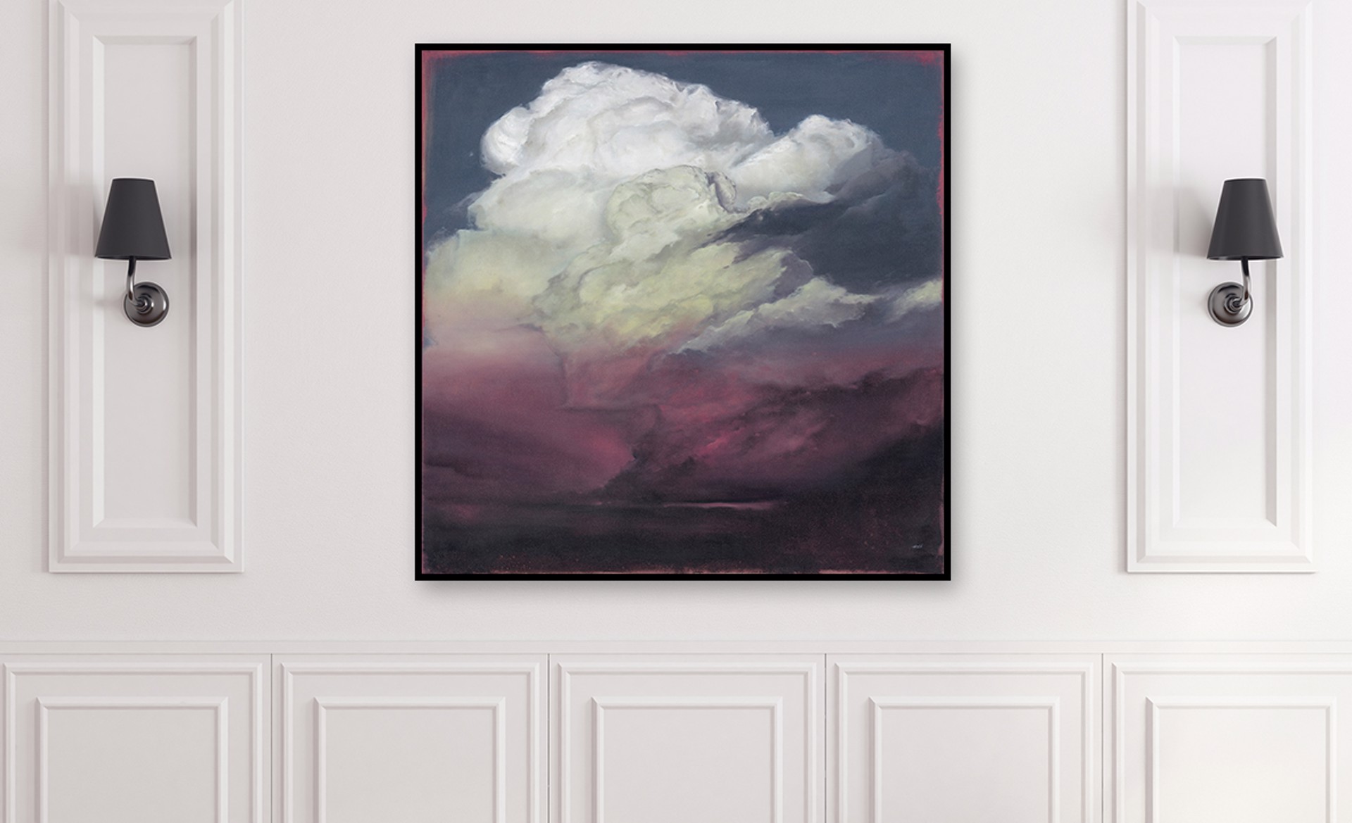 A painting of a large white cloud in the sky.